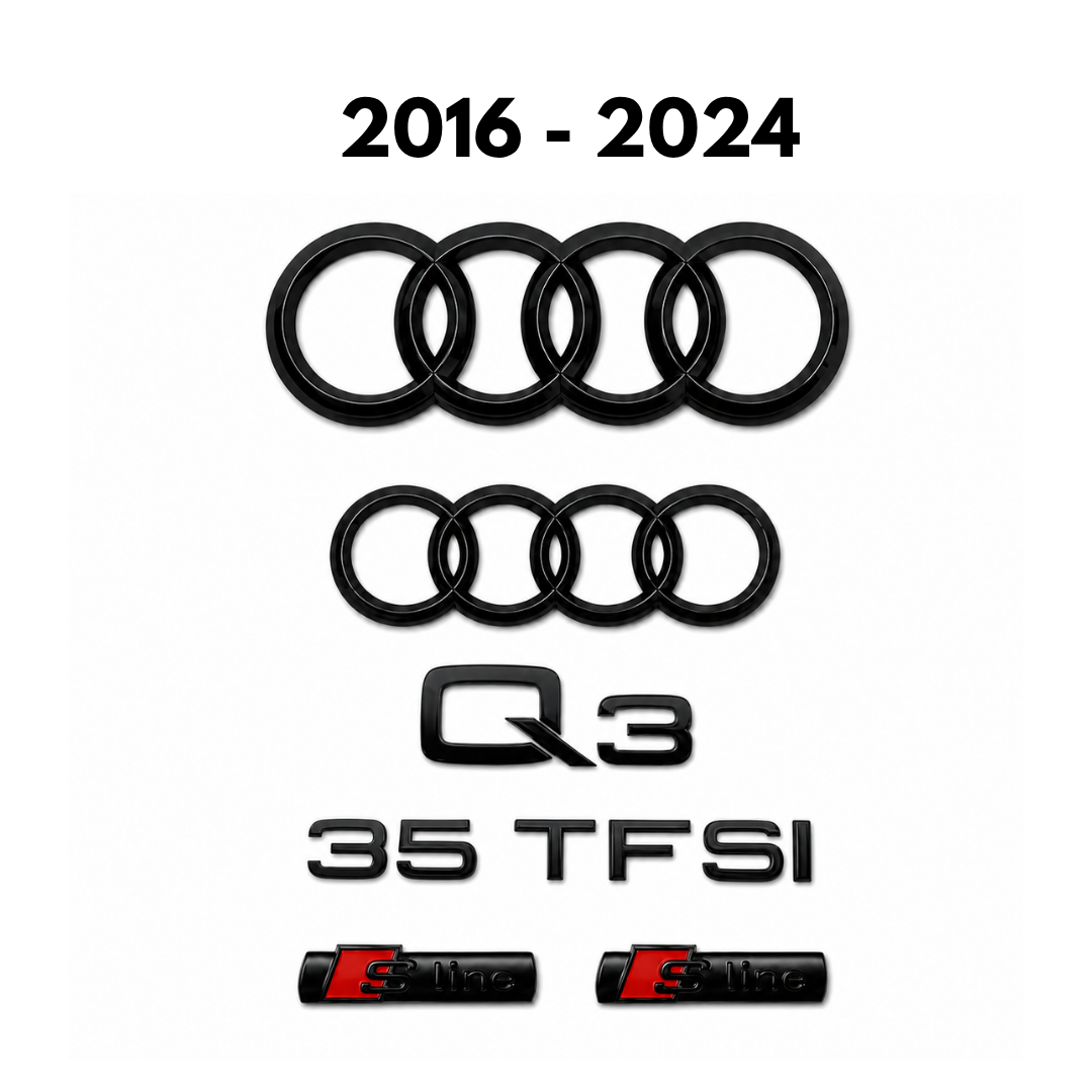 Audi Q3 Gloss Black Badge Set | Front & Rear | 2016–2024