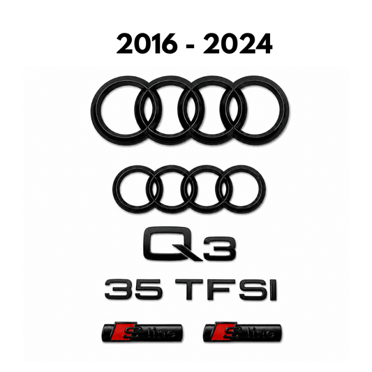 Audi Q3 Gloss Black Badge Set | Front & Rear | 2016–2024