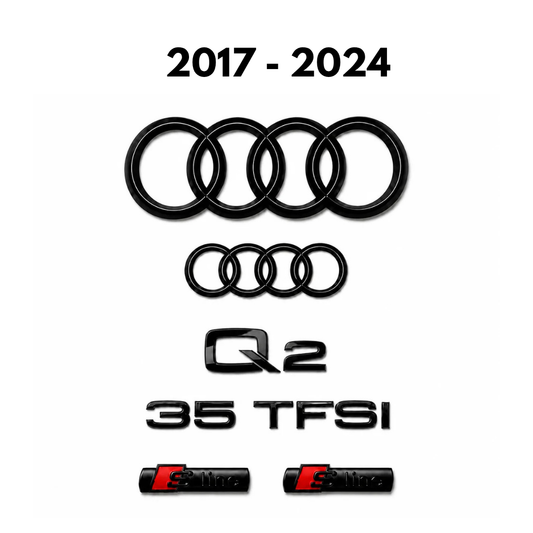 Audi Q2 Gloss Black Badge Set | Front & Rear | 2017–2024