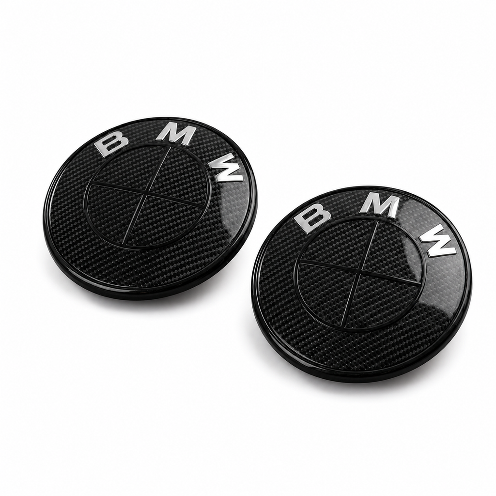 BMW Carbon Fibre Design Bonnet & Boot Badge Set | 74mm + 82mm
