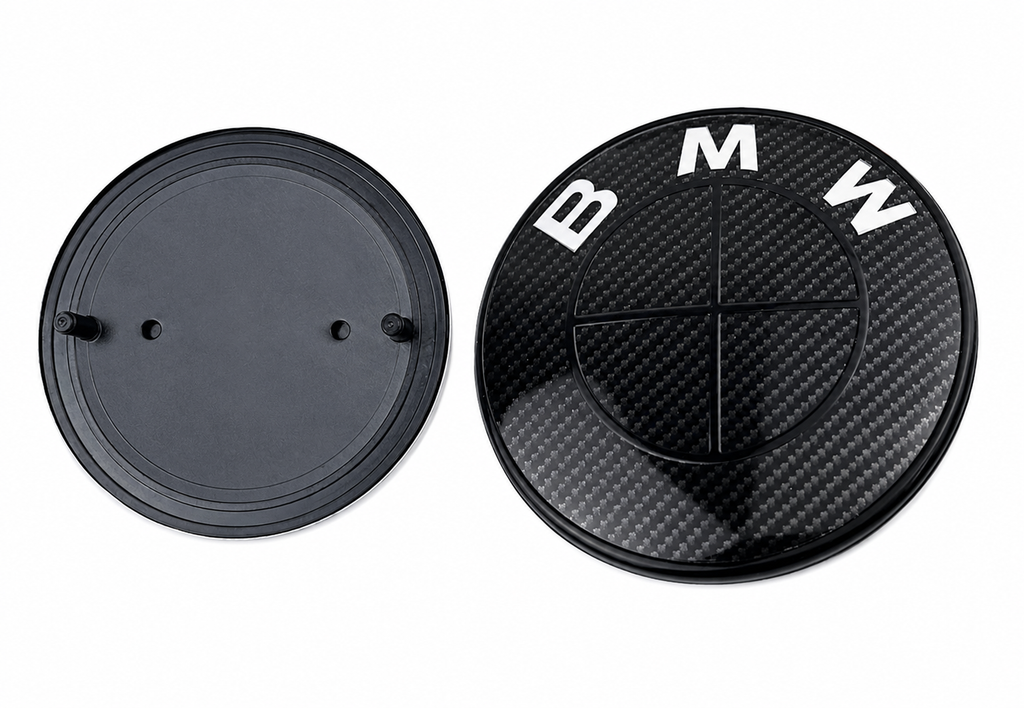 BMW Carbon Fibre Design Bonnet & Boot Badge Set | 74mm + 82mm