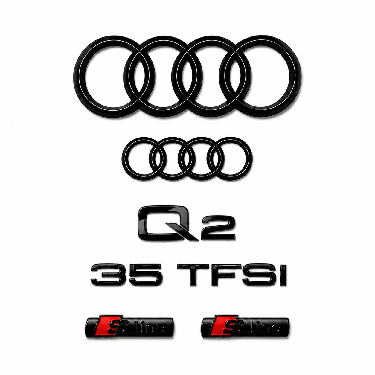 Audi Q2 Gloss Black Badge Set | Front & Rear | 2017–2024