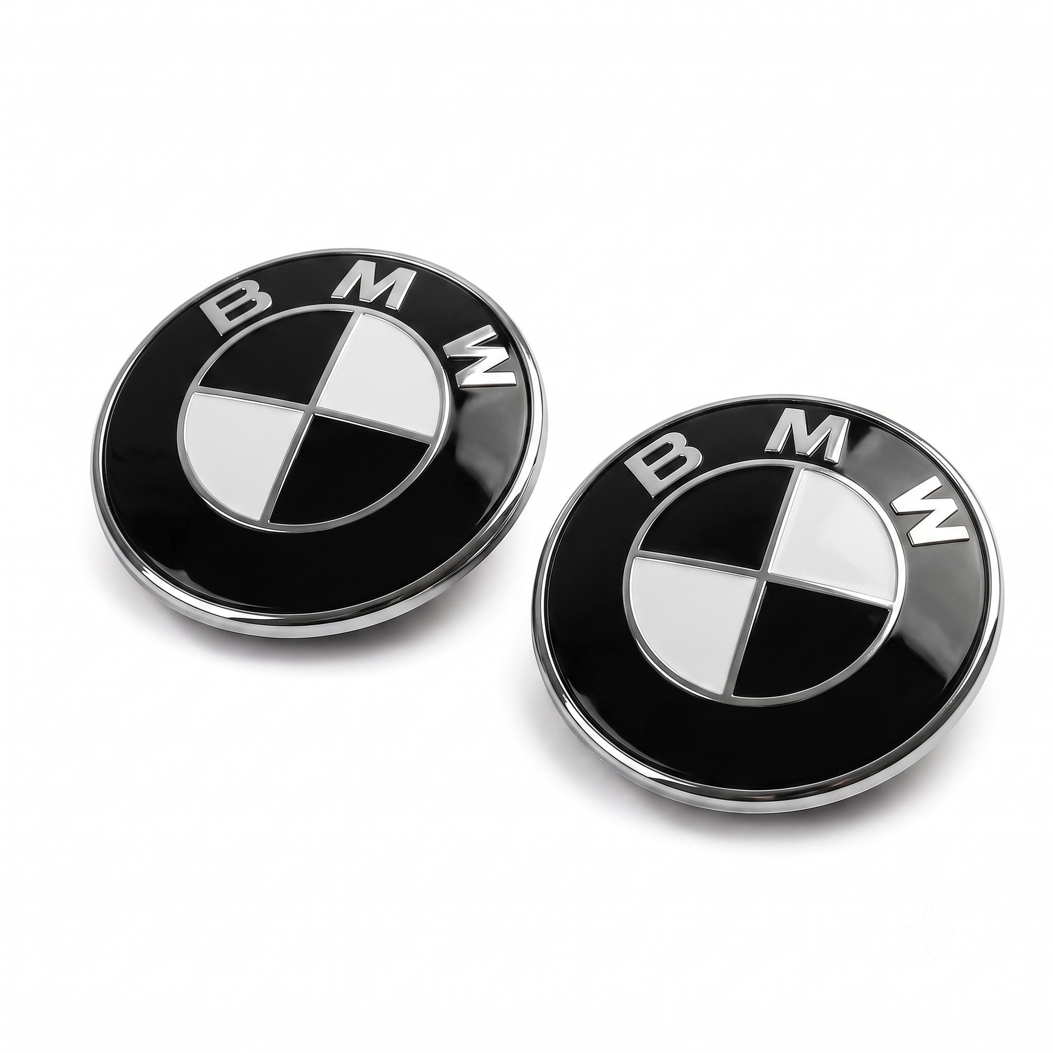 BMW Black & White Bonnet & Boot Badge Set | 74mm + 82mm