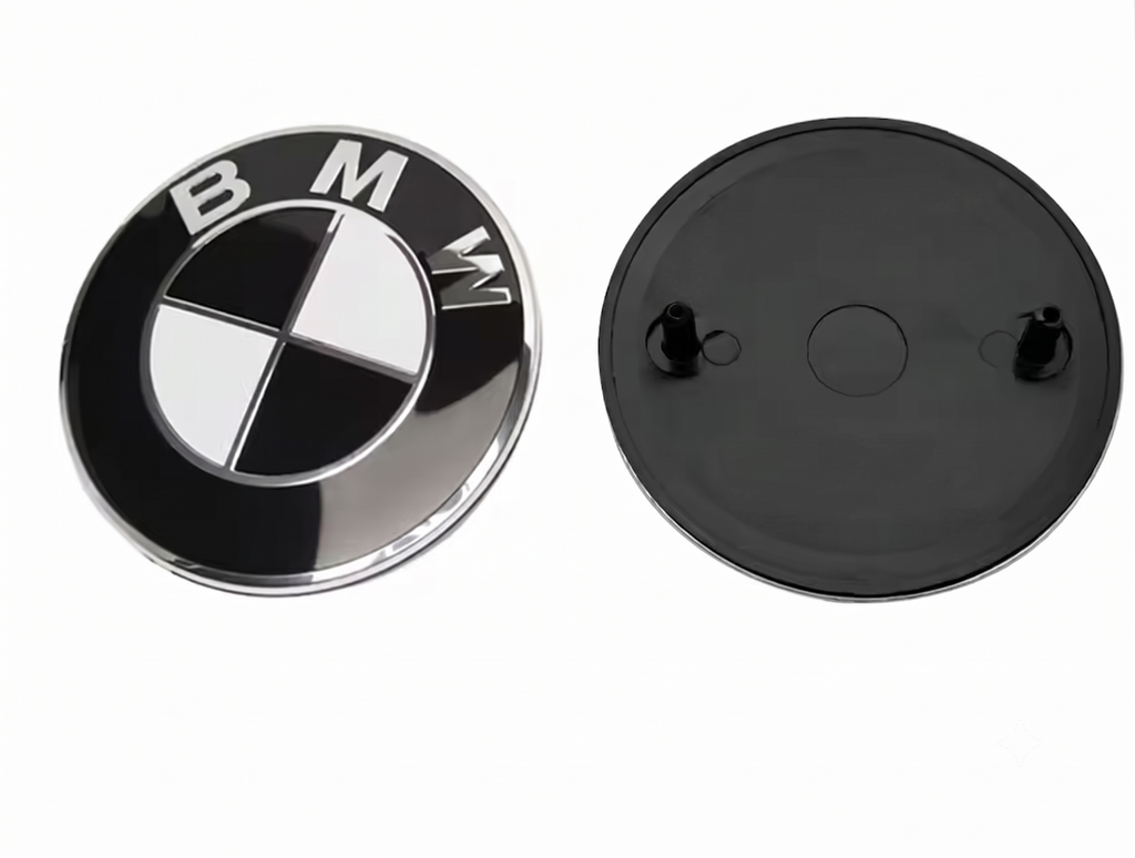 BMW Black & White Bonnet & Boot Badge Set | 74mm + 82mm