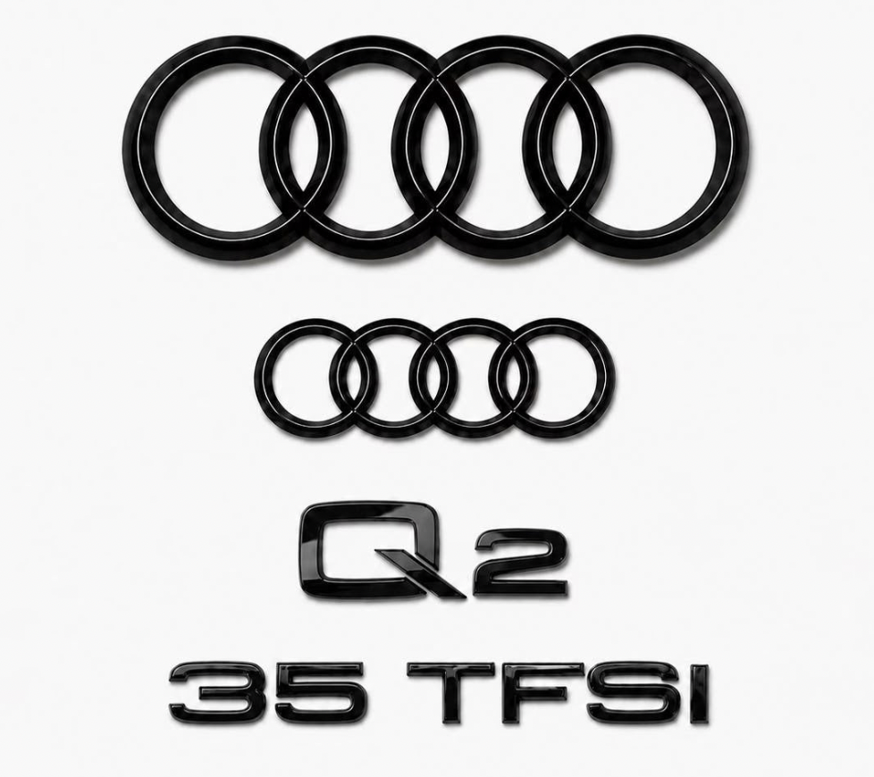 Audi Q2 Gloss Black Badge Set | Front & Rear | 2017–2024