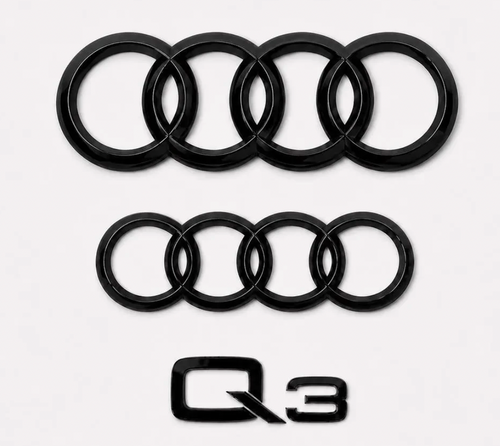 Audi Q3 Gloss Black Badge Set | Front & Rear | 2019–2024